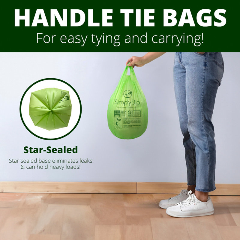 Simply Bio Green Compostable Drawstring Trash Bags, 1.6 Gallon, 50-Count