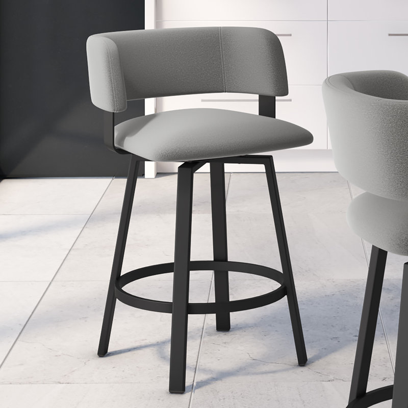Hillingdon Swivel Counter &  Bar Stool, Counter Stool (26" Seat Height), Light Cold Gray 100% Polyester, Textured Black