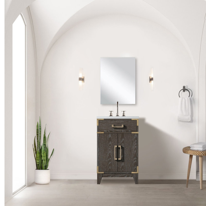 Meuble-lavabo simple en chêne gris l 20 po x P 18 po, Gray/Silver