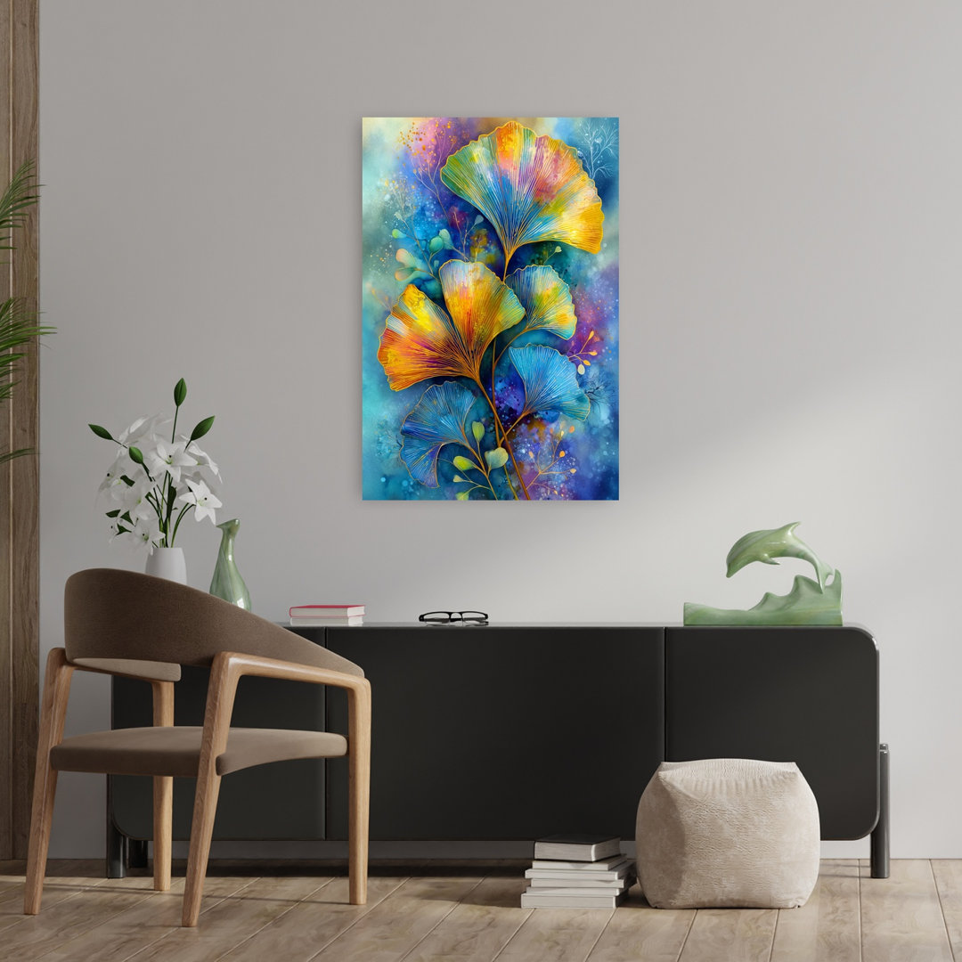 Colorful Ginkgo Leaves Abstract Colorful Modern Nature Plant Wall Art Print