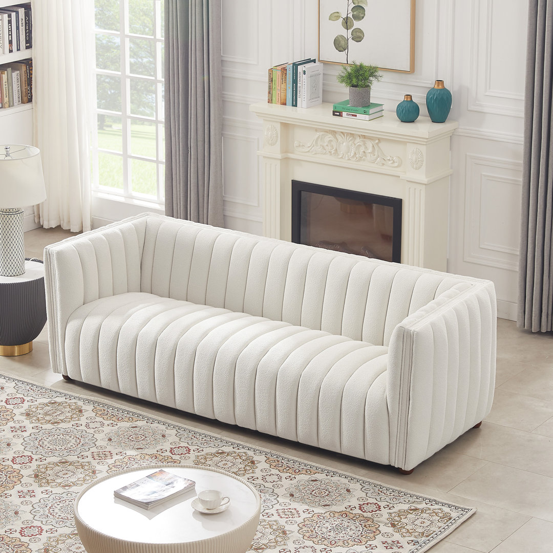 Niam 86.2" Luxury Modern Channel Tufted Boucle Fabric Couch Mercury Row®