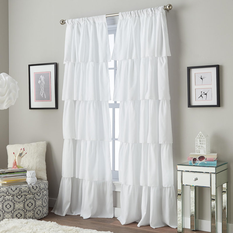 Flounced Curtain Panel, 84-Inch, White
