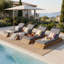 Chaises longues de patio réglables, fauteuil inclinable moderne en bois d'acacia pour piscine