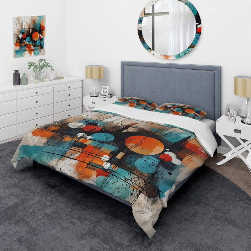 Literie , Housse de couette pour grand lit et 2 taies décor