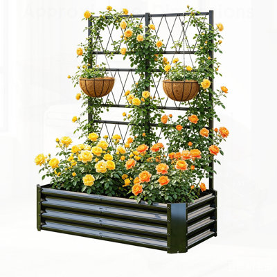 Galvanized Raised Garden Bed with Arch Trellis for Climbing Vegetables, Heavy Duty Metal Outdoor Planter