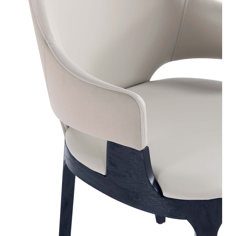 Fauteuil de salle à manger rembourré en cuir de hêtre Kara, Light Gray