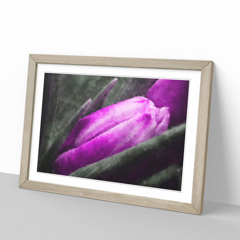 Purple Tulip Flowers Vol.2 - Framed Print, 48cm H x 65cm W x 2cm D, Oak Framed