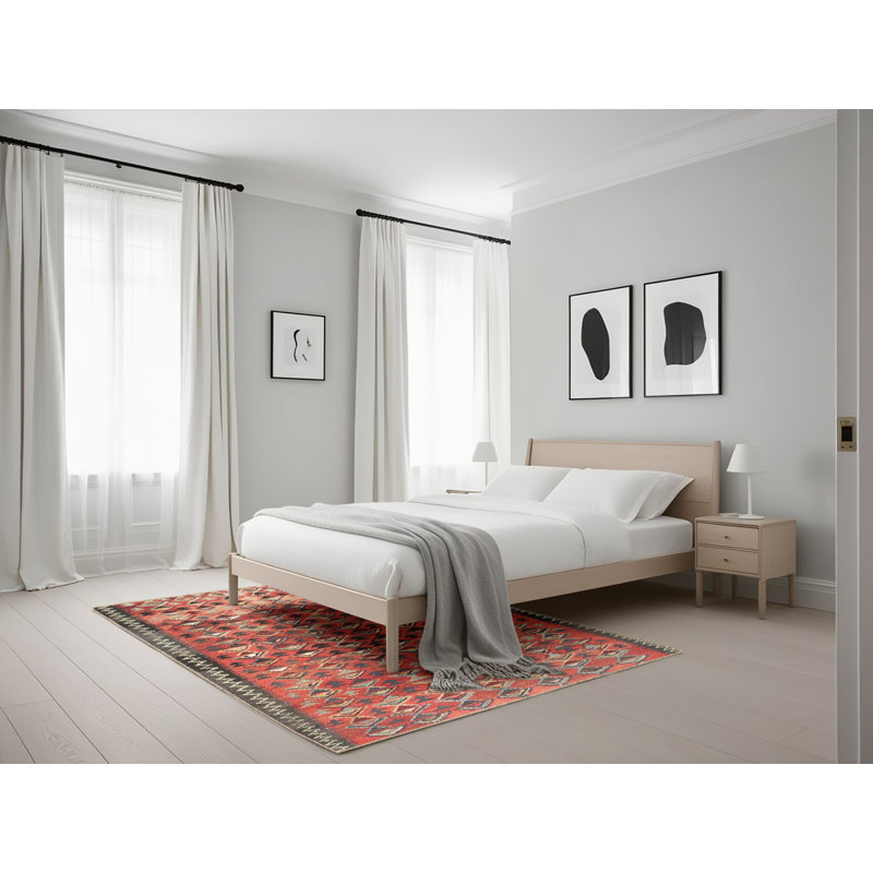 Tapis contemporain rouge / noir, Rectangle 5 pi x 7 pi