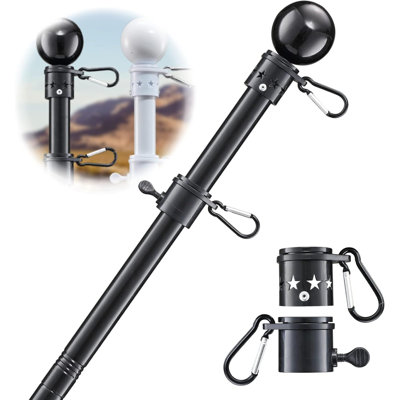 Flag Pole for Outside House - 5ft Heavy Duty Stainless Steel Flag Pole Kit, Tangle Free Spinning Flagpole Holder For Outdoor Porch Residential Decoration - Black