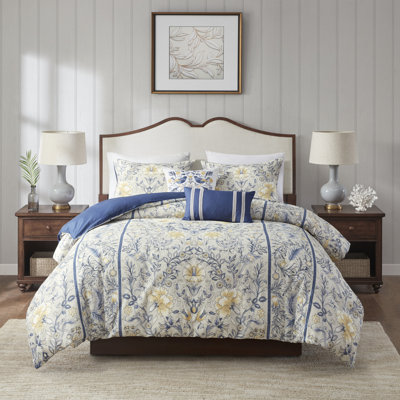 Livia 100% Cotton Percale Botanical 5-Piece King Duvet Cover Set
