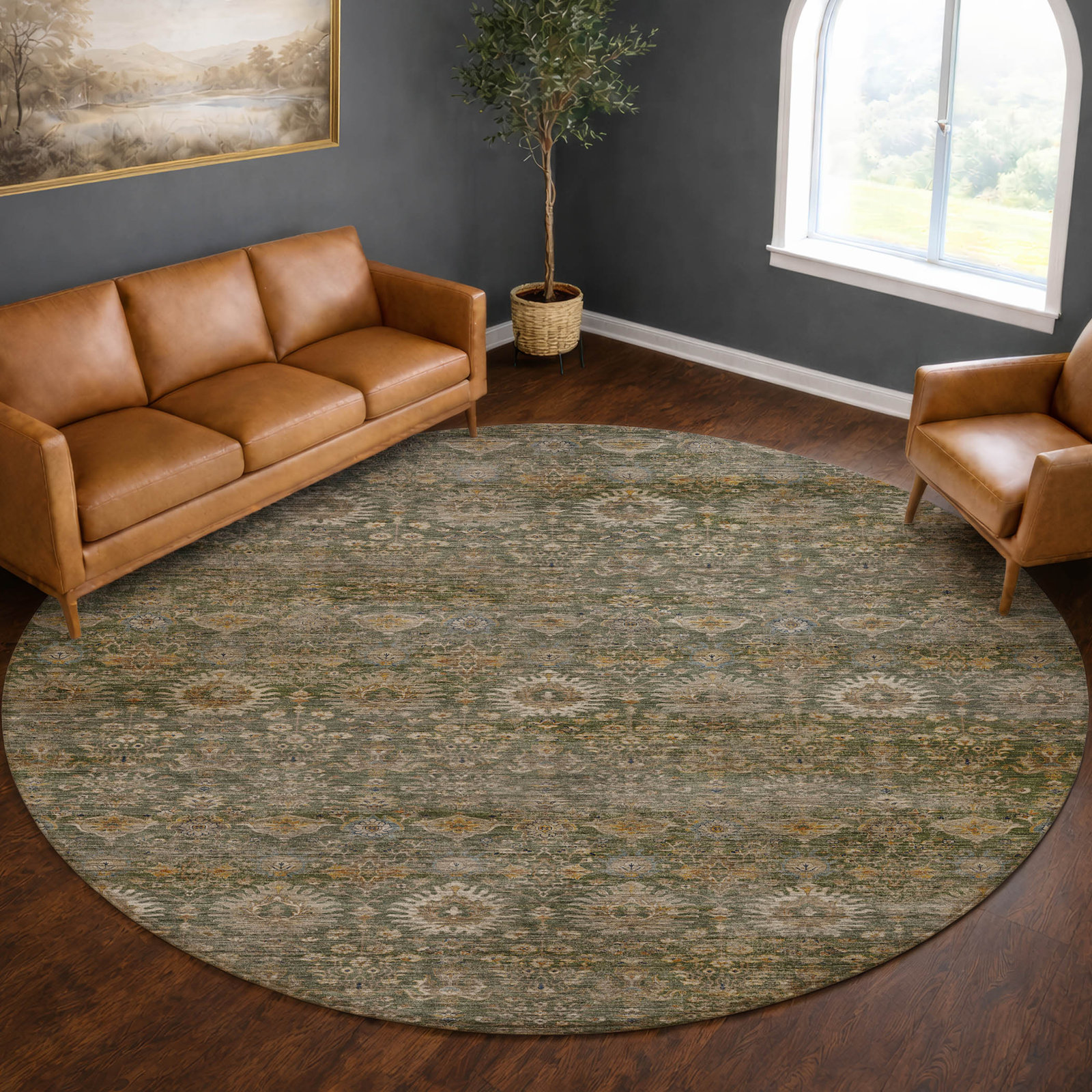 Premium Machine Washable Tirico Traditional Rug, Basil, 8' Round