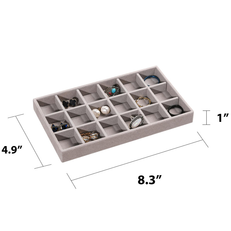 Plateau de rangement de bijoux, plateaux de bijoux empilables en velours, tiroir pour boucles d'oreilles, Grey