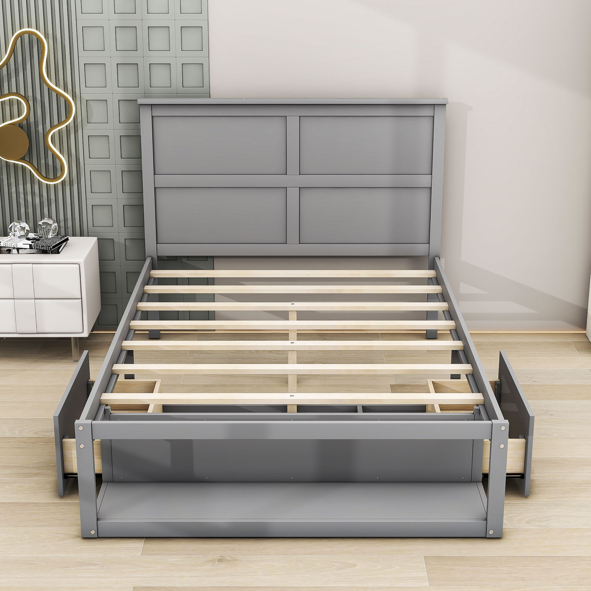 Red Barrel Studio® Hilmont Full Size Two Drawers Wooden Platform Bed ...