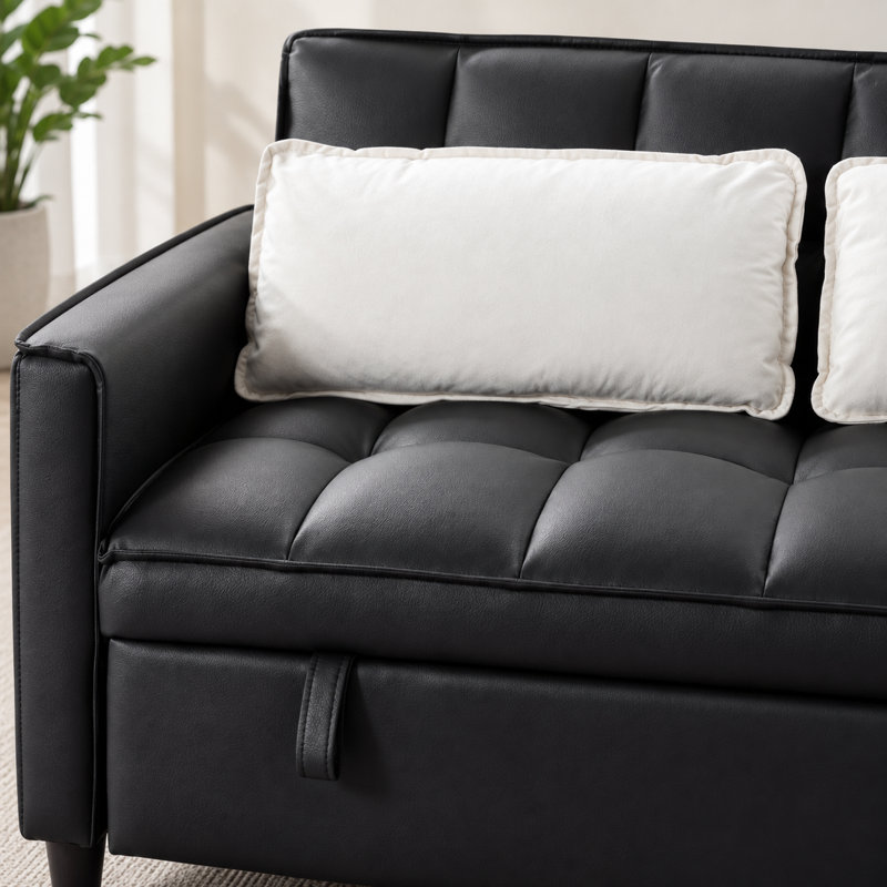 Canapé-lit convertible 2 places en similicuir noir de 137 cm (53,9 po) avec dossier réglable, idéal pour les petits espaces.