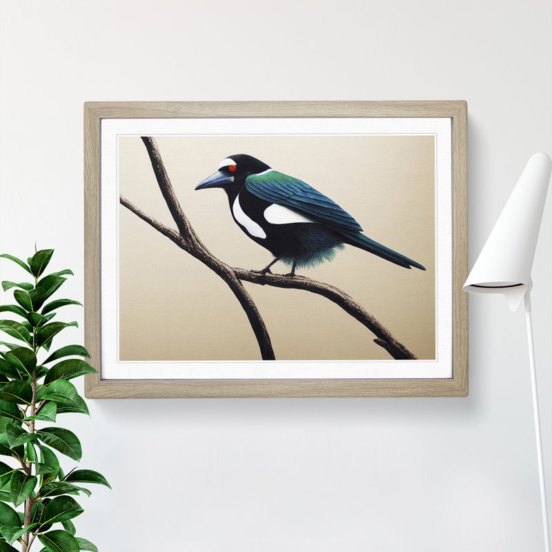 XH1022-7104X Powerful Magpie Bird 1 Piece Single Picture Frame Wall Art, 46cm H x 64cm W x 2cm D, Oak Framed