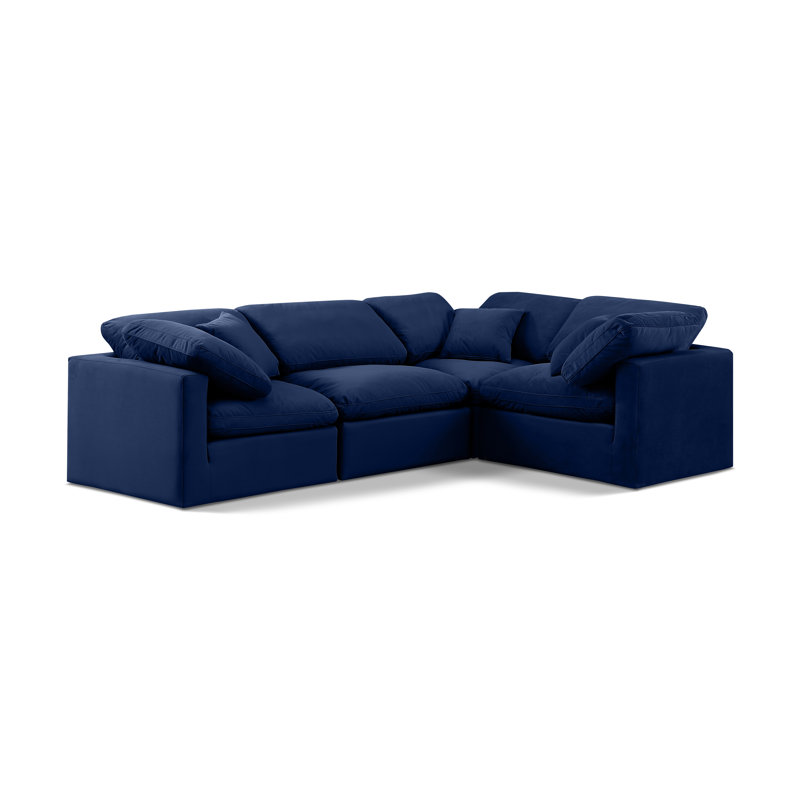 Itala Velvet L-Shaped Sectional Reversible, Navy Velvet