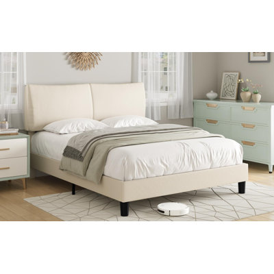 Upholstered Leather Slat Headboard Design Bed