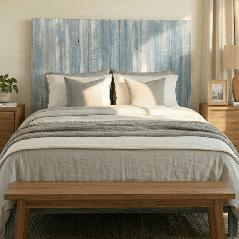 Davel Solid Wood Headboard, Queen, Blue Powderwash