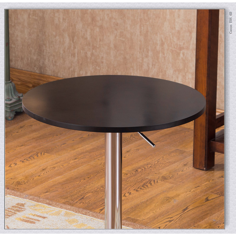 Table de bar réglable noire en bois et métal, Plateau brun / base argentée