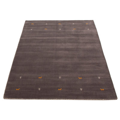 Tapis unique en laine nouvel âge rectangulaire gris foncé 5 pi 3 po x 7 pi 6 po One-of-a-Kind
