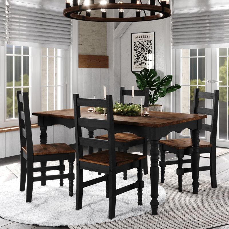 Table de salle à manger en bois Dhven blanc vieilli | Alcott Hill®, Noir