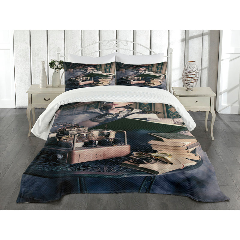 Ambesonne Gothic Bedspread Steampunk Woman, King Bedspread + 2 Standard Shams