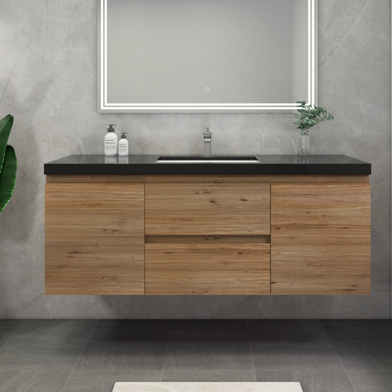 Castin 60" Wall-Mounted Single Bathroom Vanity Set, Oak