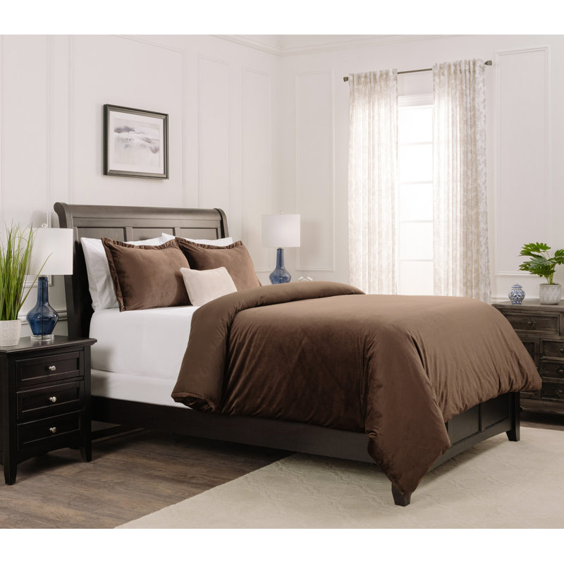 Chanasya Velvet Duvet Reversible Duvet Cover Set, Queen Duvet Cover + 2 Shams and 2 Pillowcases, Mink