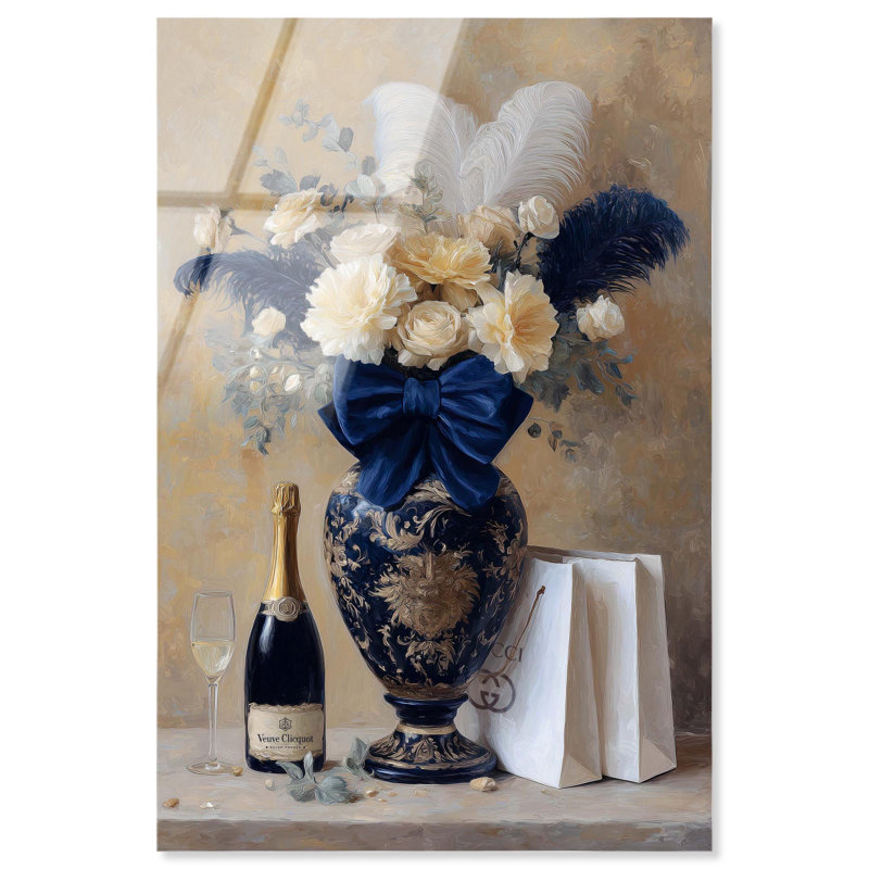 "Blue Floral Feathers", impression sur acrylique par Art Remedy, H 15 po x l 10 po