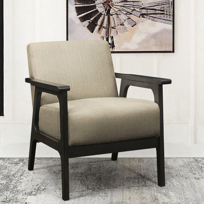 Chaise d'appoint avec revêtement brun, structure en bois massif, finition gris antique, siège en tissu texturé de salon, brun, bois