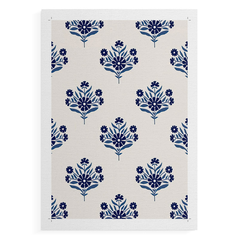 Motif de fleurs indigo I - impression sur toile seulement - non encadrée, H 60 po x l 40 po