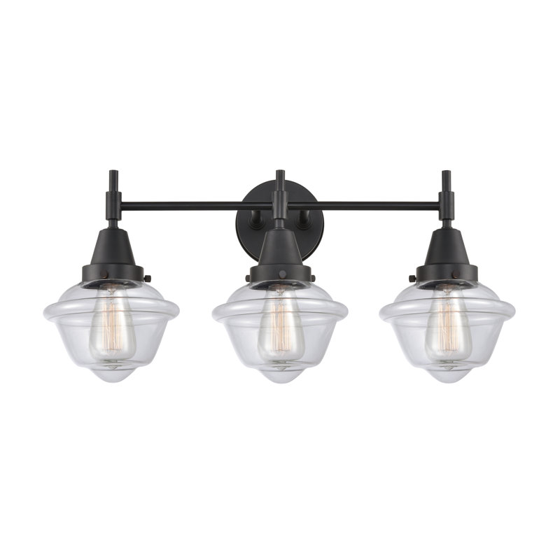 Éclairage pour meuble-lavabo à 3 lumières à intensité variable Gayle, Ampoule DEL rétro 4 watts, Noir mat, Transparent