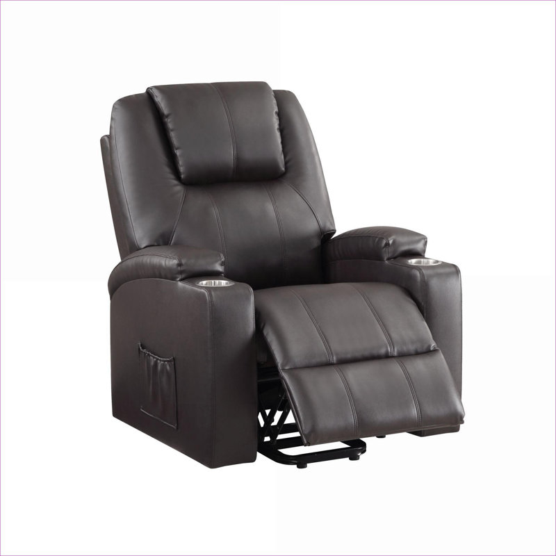 Fauteuil inclinable électrique BEIMO à siège simple, similicuir brun avec deux porte-gobelets