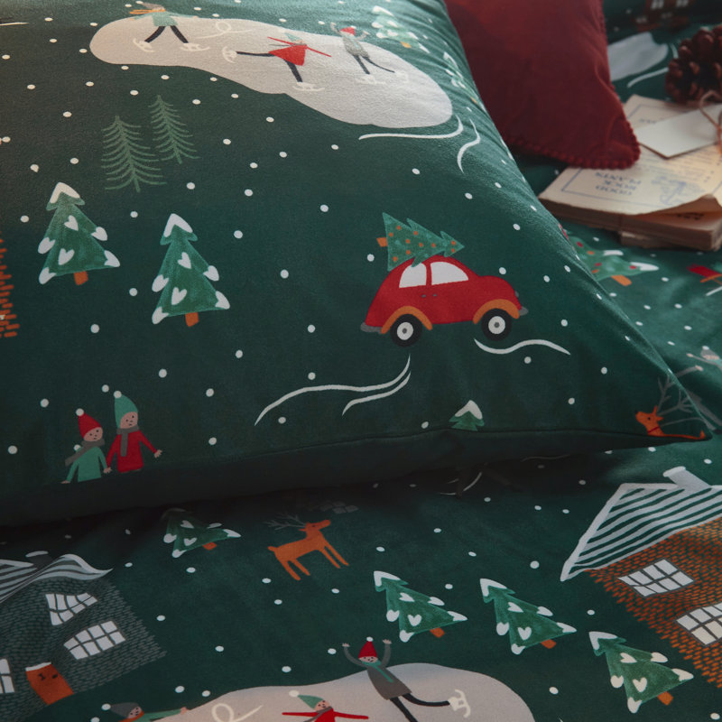 Winter Pine Polyester Christmas Duvet Cover Set with Pillowcases, Single Duvet Cover + 1 Standard Pillowcase