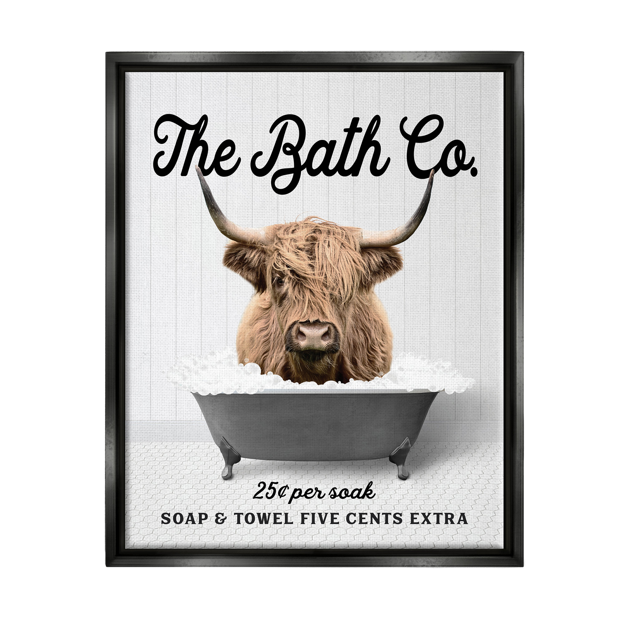Trinx Bubble Bath Highland Cow Framed Floater Canvas Wall Art Design By ...