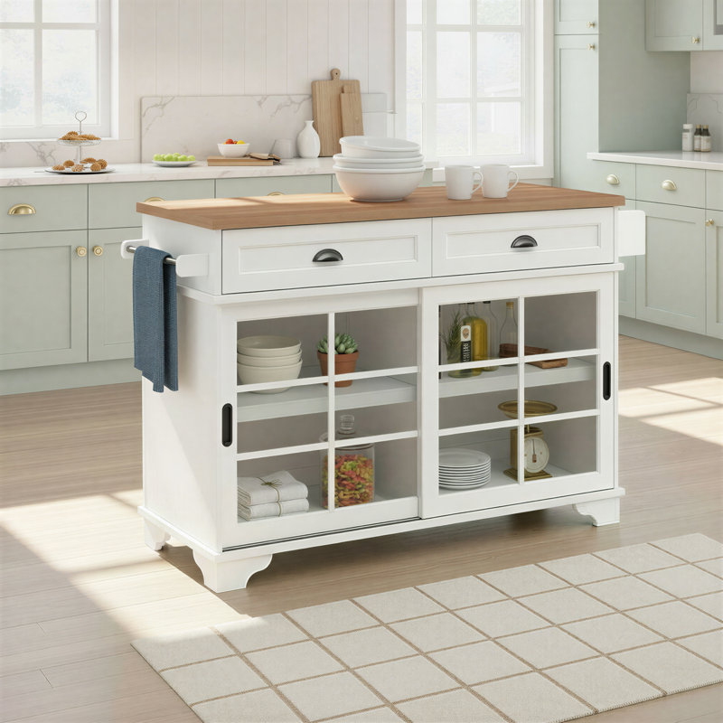 48" White Free-standing Kitchen Island