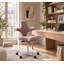 Pink ergonomic task chair with a signature saddle-shaped seat and white wheeled base in a home office.