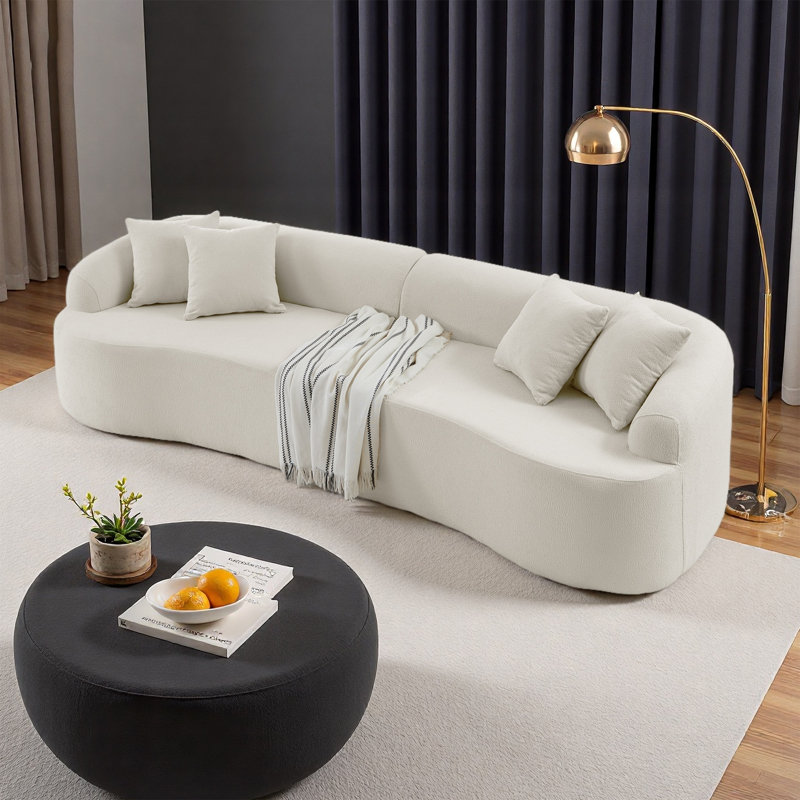 Canapé modulaire incurvé modulaire en tissu de laine d'agneau, style minimaliste moderne, comprimé (aucun assemblage requis), confortable pour le salon et la chambre à coucher