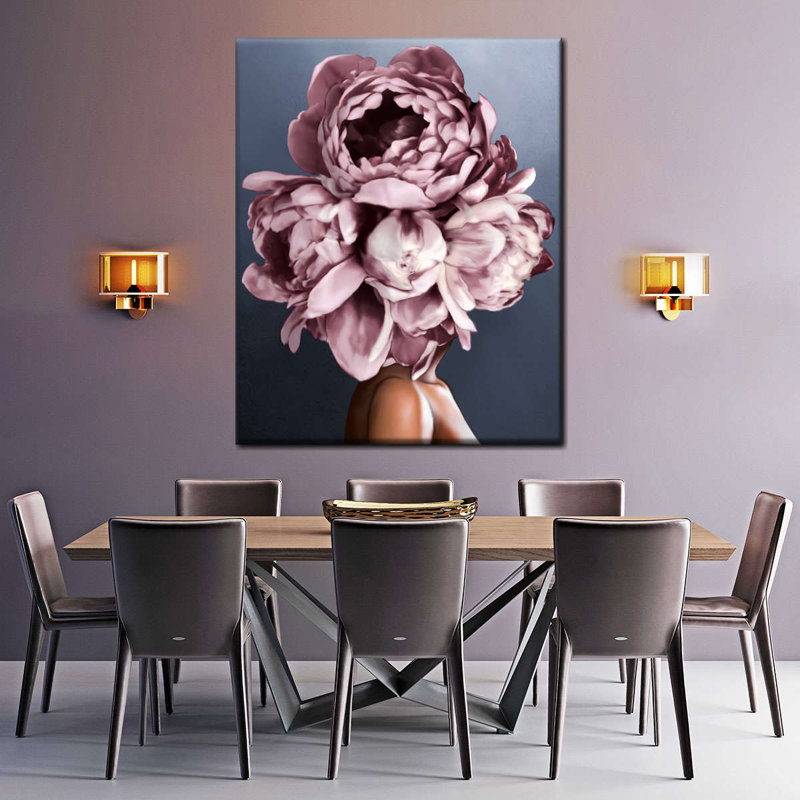 Tête de pivoine, reproduction sur toile, H 45 po x l 36 po x P 1,25 po