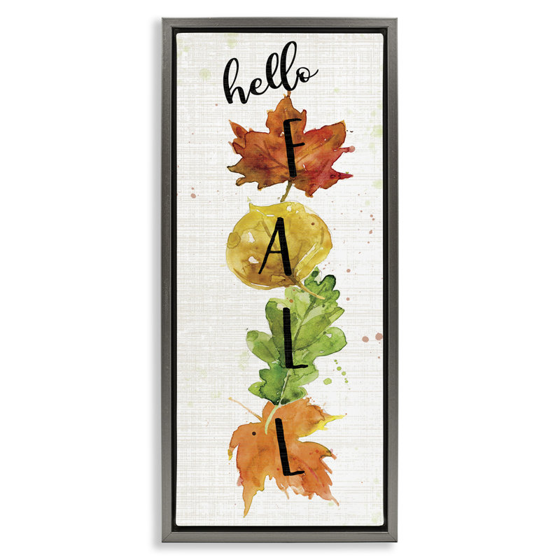 «Hello Fall Autumn Greeting Graining Floater», art mural sur toile par Carol Robinson, H 31 po x l 15 po