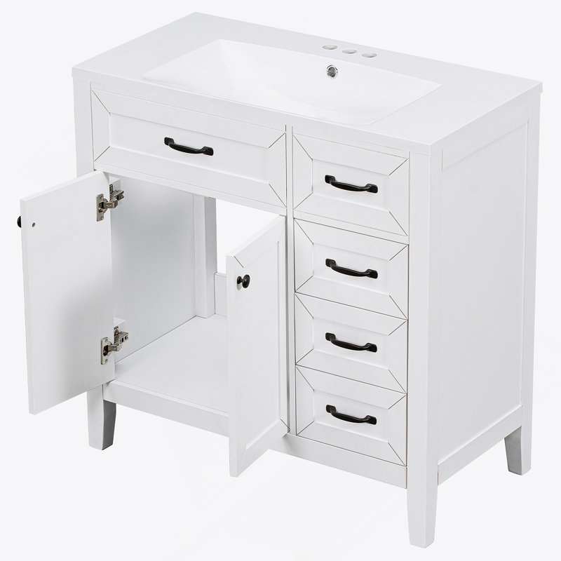 Meuble-lavabo 36 po avec lavabo et armoire de salle de bain, Blanc/Noir