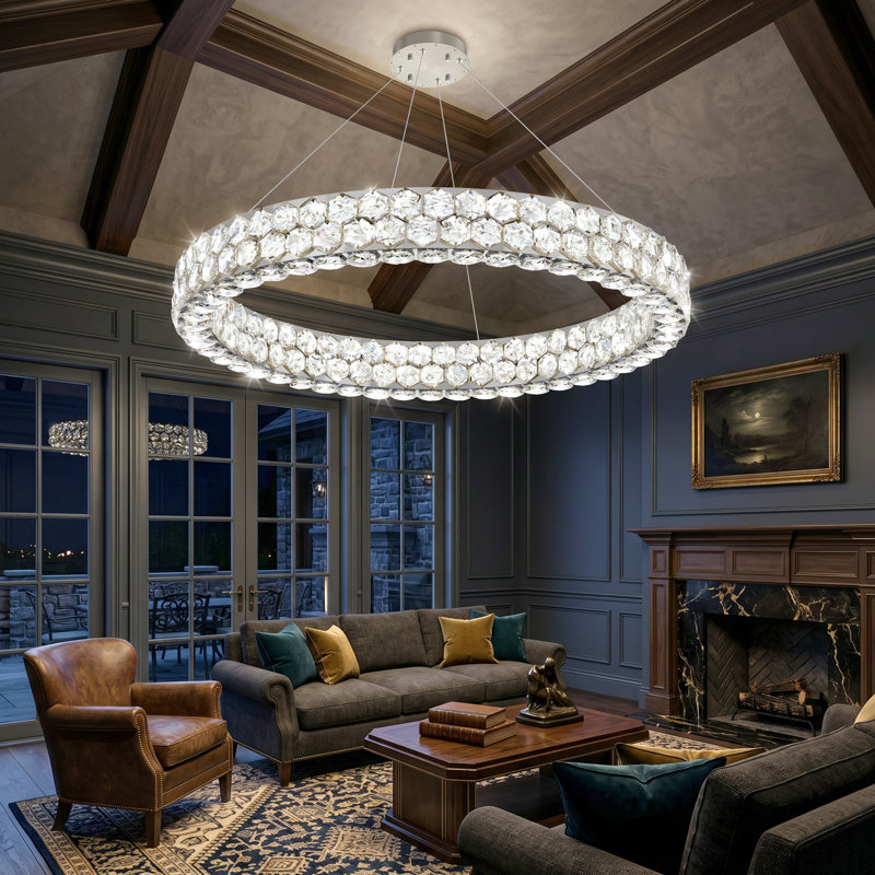 Modern Ring Crystal Dimmable Chandelier, Silver
