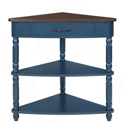33.8'' Small Triangle Corner Table, Wood Corner Side Table For Small Spaces/ Living Room, 3 Tier End Corner Table With Solid Wood Legs
