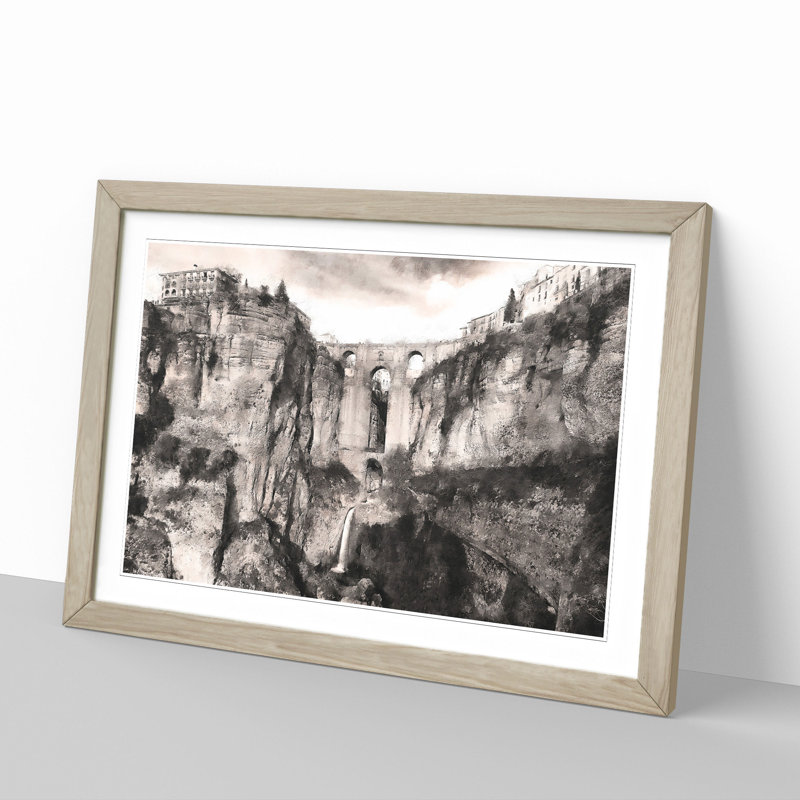 Puente Nuevo Bridge in Spain - Framed Print, 36cm H x 48cm W x 2cm D, Oak Framed