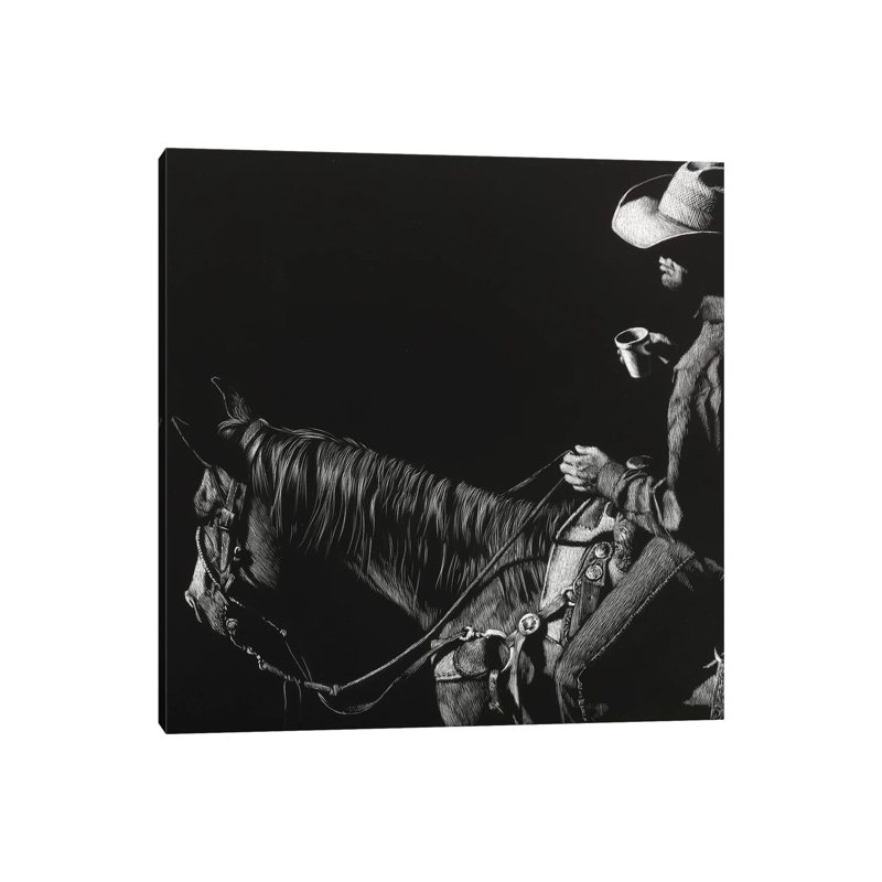 Cowboy Scratchboard by Julie T. Chapman - Wrapped Canvas Gallery-Wrapped Canvas Giclée, 66.04 cm H x 66.04 cm W x 3.175 cm D