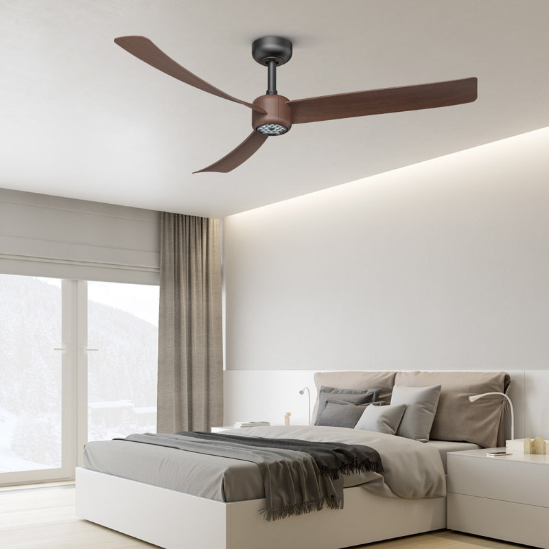 52 Inch Ceiling Fan With Led Night Light Remote Control, Black with Brown Blades 