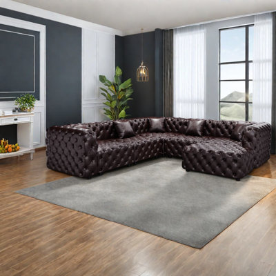 Compression Sectionals, 132.5 Faux Leather Modern L Shaped Sofa for Home