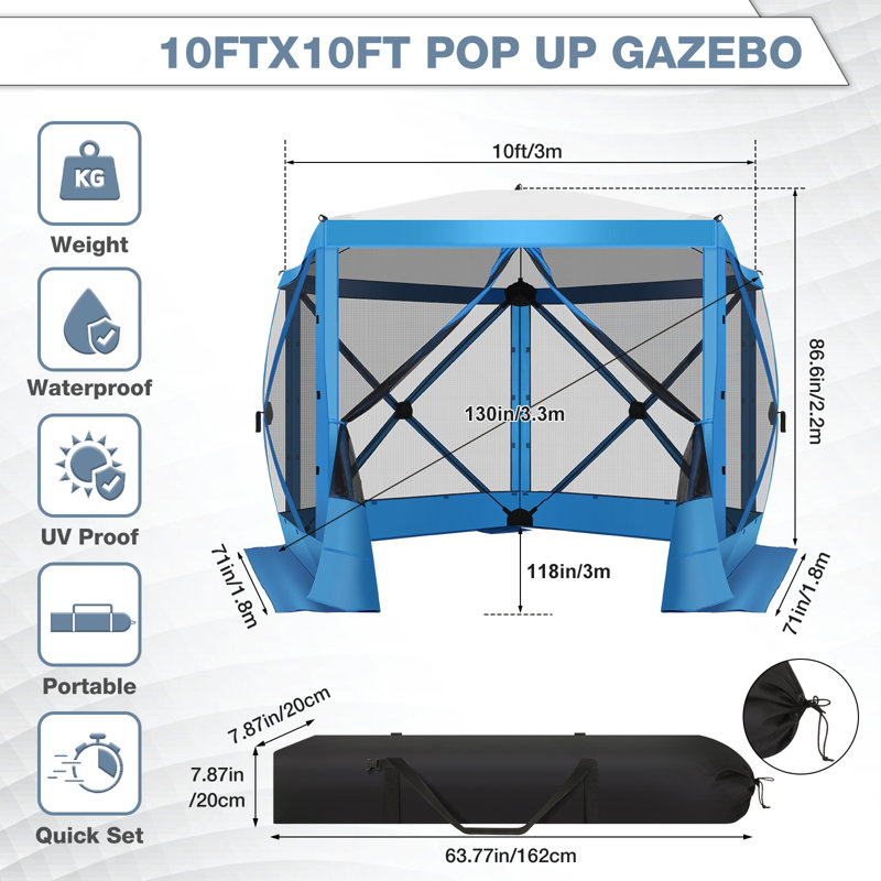 10FTx10FT Screen Room with Mosquito Netting, Blue