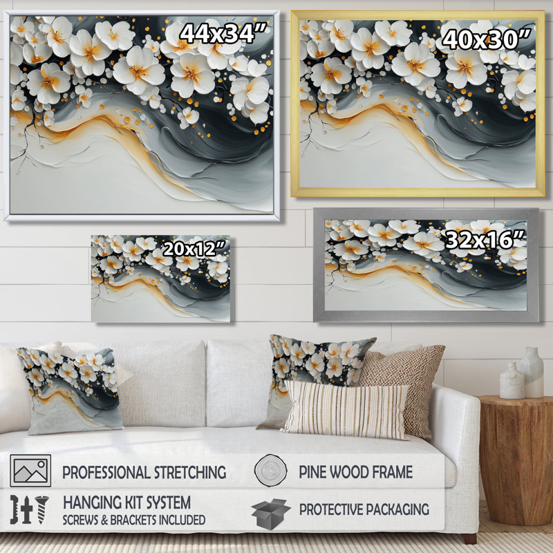 Velours fleur de cerisier noir III - art mural fleur de cerisier, H 30 po x l 40 po, Toile tendue, Ne s’applique pas