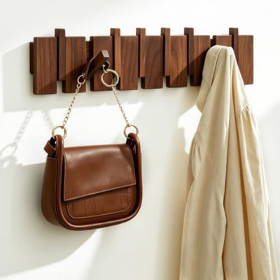 Porte-manteau mural en bois, crochets de suspension robustes avec 8 crochets pour suspendre manteaux, clés, chapeaux, peignoirs, serviettes, plantes et sacs, couleur noyer.